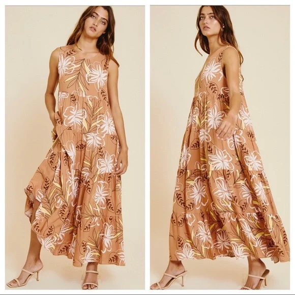 25 Most Beautiful Tiered Sleeveless Floral Print Maxi Dress - Picture 4 of 5